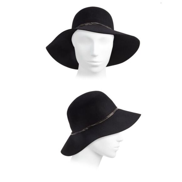 Saks Fifth Avenue Womens Wool Felt Floppy‎ Hat with Silver Chain Black One-Size main image 7